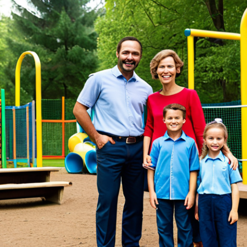 Home 21 A professional-looking family, including two parents and two children, fully clothed in appropriate and modest leisure wear, joyfully engaging in an outdoor adventure park activity. The setting features well-maintained recreational equipment and subtle, stylized signs indicating safety certifications, emphasizing a secure and professional environment. The image conveys peace of mind and trust, captured with professional photography, safe for work, appropriate content, fully clothed, family-friendly, perfect anatomy, correct proportions, natural pose, well-formed hands, proper finger count, natural body proportions, high quality, professional dress.