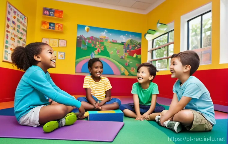 레크리에이션 지도자 필수 중점 과목 - **Prompt: The Empathetic Storyteller**
    "A diverse group of cheerful children, aged 5-10, are gat...