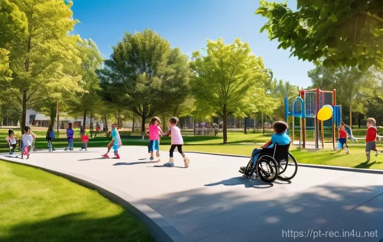 레크리에이션 지도자 윤리와 규정 - **Prompt:** A vibrant, sunny outdoor community park where a diverse group of children, ranging from ...