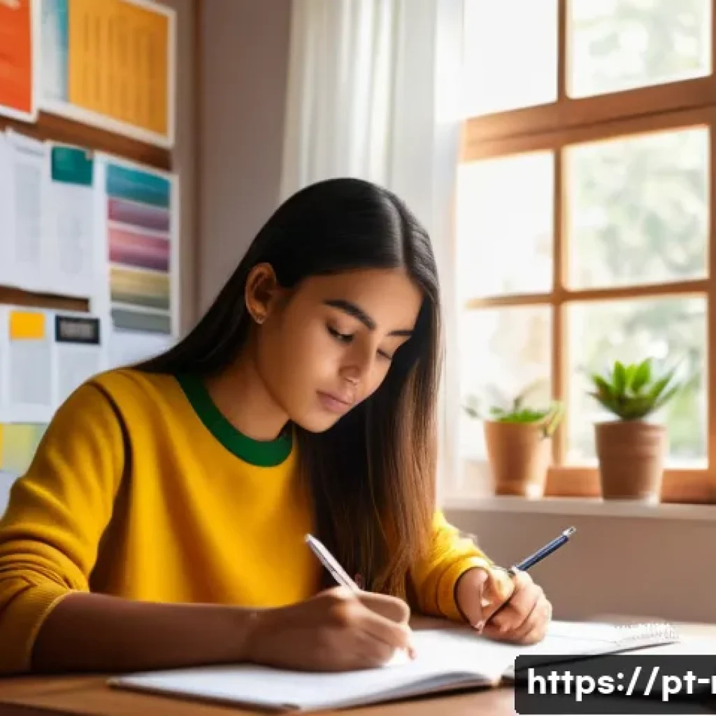 레크리에이션 자격시험 대비 모의 테스트 - A focused study scene featuring a young Brazilian adult sitting at a wooden desk in a cozy home offi...