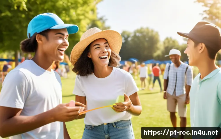 레크리에이션 지도자와 직무 스트레스 - A cheerful and energetic group leader organizing an outdoor recreational activity with diverse parti...
