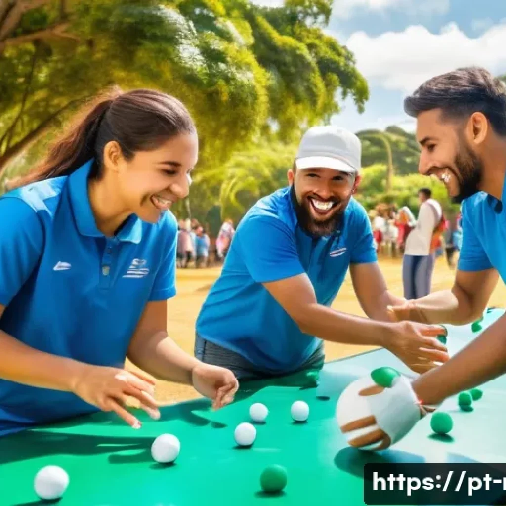 레크리에이션 지도자 업무 효율화 전략 - A vibrant outdoor team-building event in a Brazilian park during daylight, featuring diverse partici...
