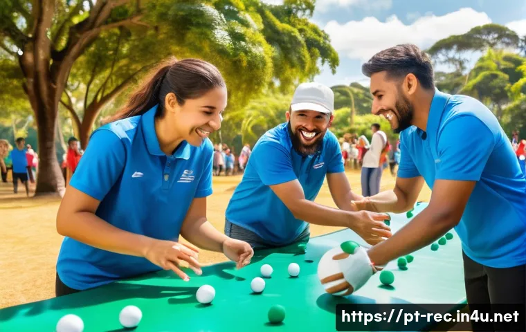 레크리에이션 지도자 업무 효율화 전략 - A vibrant outdoor team-building event in a Brazilian park during daylight, featuring diverse partici...