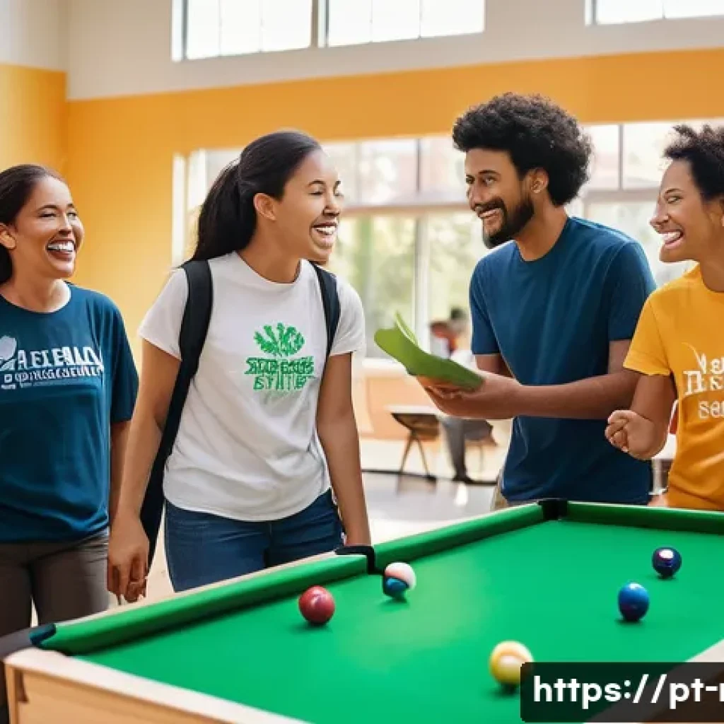 레크리에이션 지도자와 팀원 간 갈등 해결 - A diverse recreational team gathered in a bright, modern community center, engaged in a lively group...