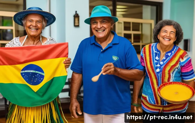 레크리에이션 프로그램 성공 사례 - A vibrant community center scene in Brazil showcasing a diverse group of people of different ages an...