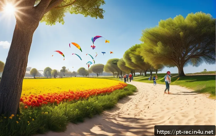 레크리에이션 활동 기록 및 보고 방법 - A serene park scene during a sunny afternoon, featuring a diverse group of people enjoying leisure a...