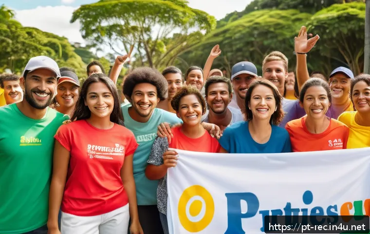 레크리에이션 프로그램의 마케팅 전략 - A vibrant outdoor community recreation event in Brazil, featuring diverse families and young adults ...