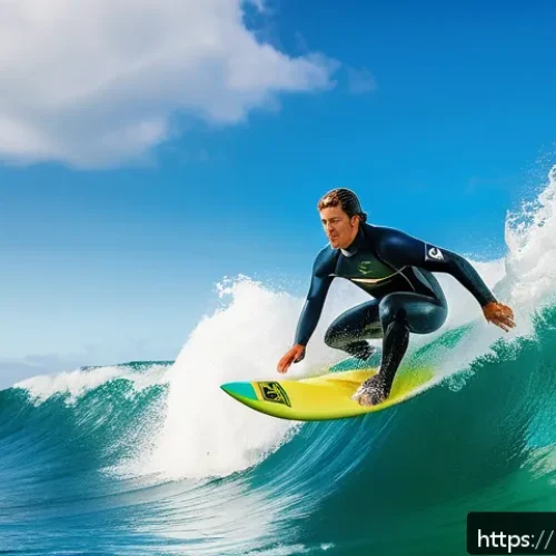 Home 32 레크리에이션 활동별 보험 가입 방법 - A vibrant, dynamic scene of a surfer wearing a full wetsuit and protective gear, riding a large ocea...